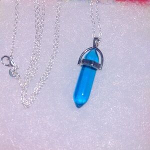 Blue Quartz natural crystal silver 24” necklace
